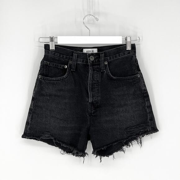 AGOLDE Riley High Rise Denim Shorts Vortex Black Wash Size 24 - Picture 2 of 5